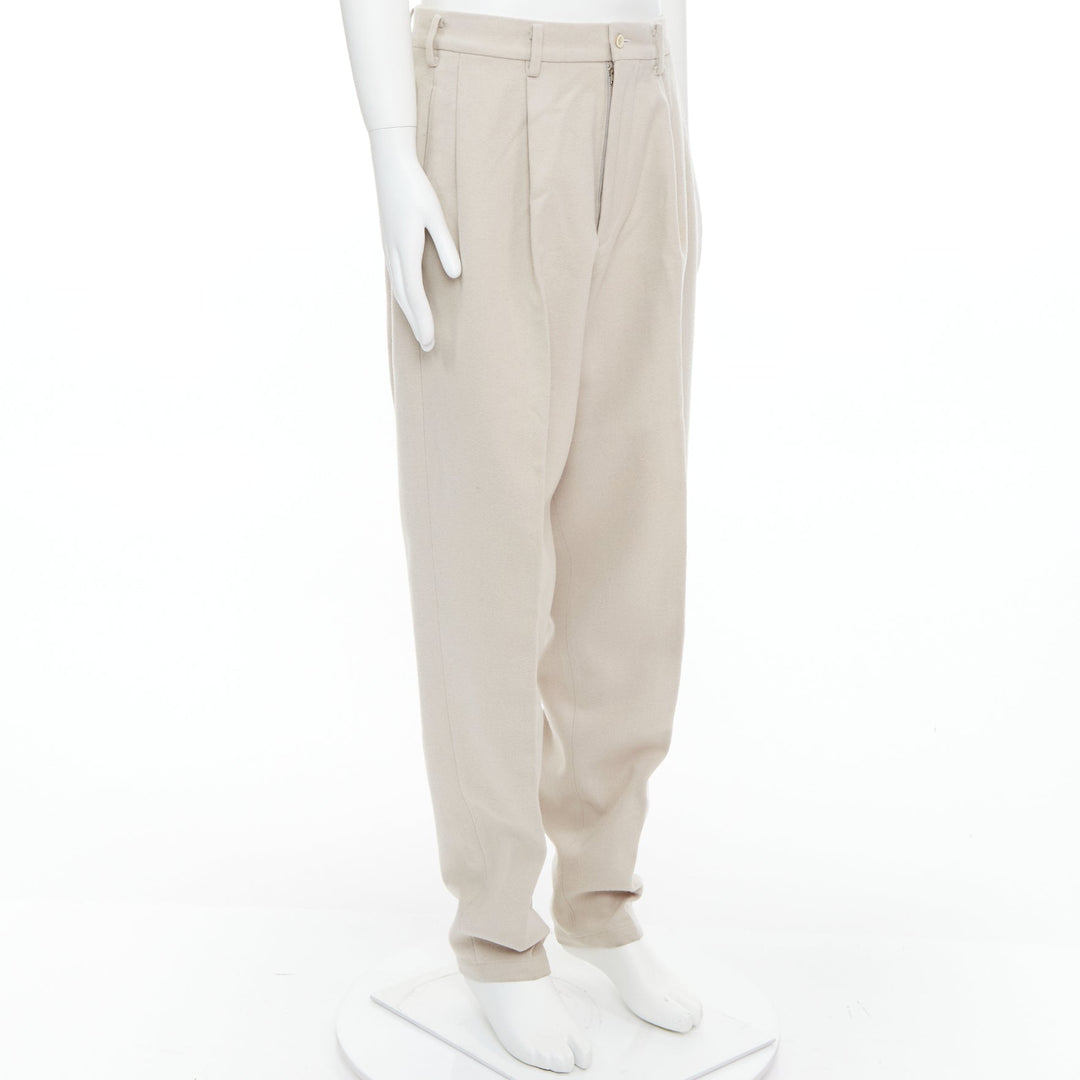 YOHJI YAMAMOTO light beige wool blend tapered 3D pleated pants L
