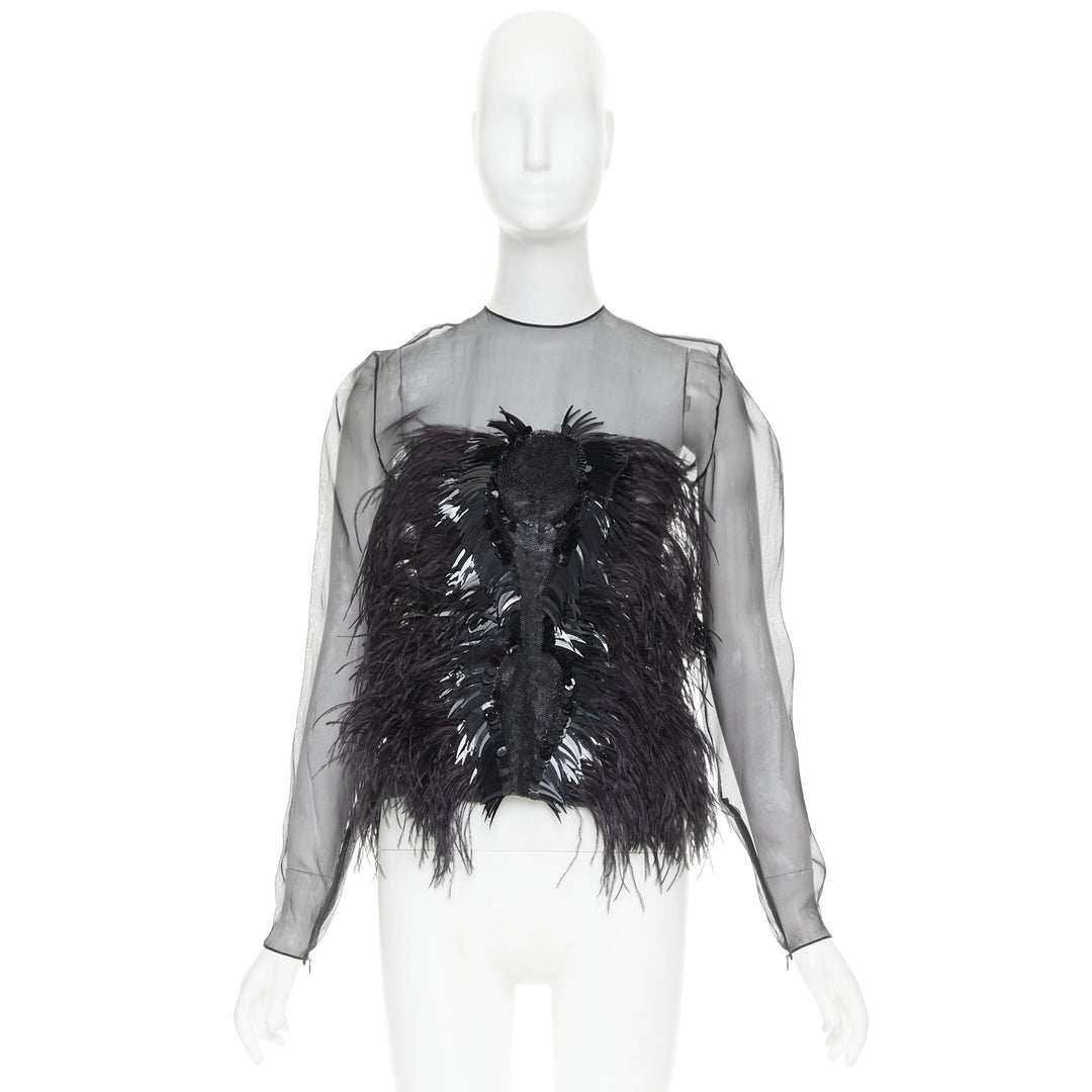ALEXANDRE VAUTHIER COUTURE Lesage feather sequin pailette embellished sheer top