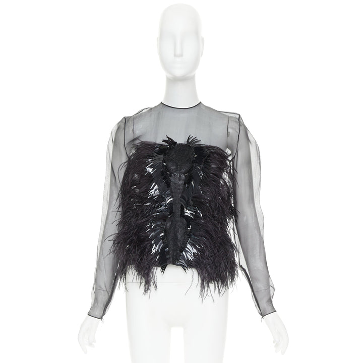 ALEXANDRE VAUTHIER COUTURE Lesage feather sequin pailette embellished sheer top