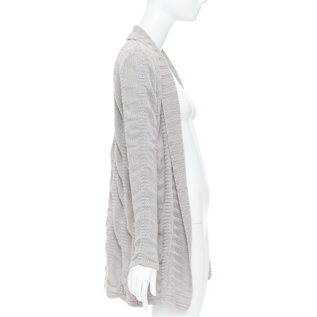 HELMUT LANG 100% linen light grey knit long sleeve open cardigan XS