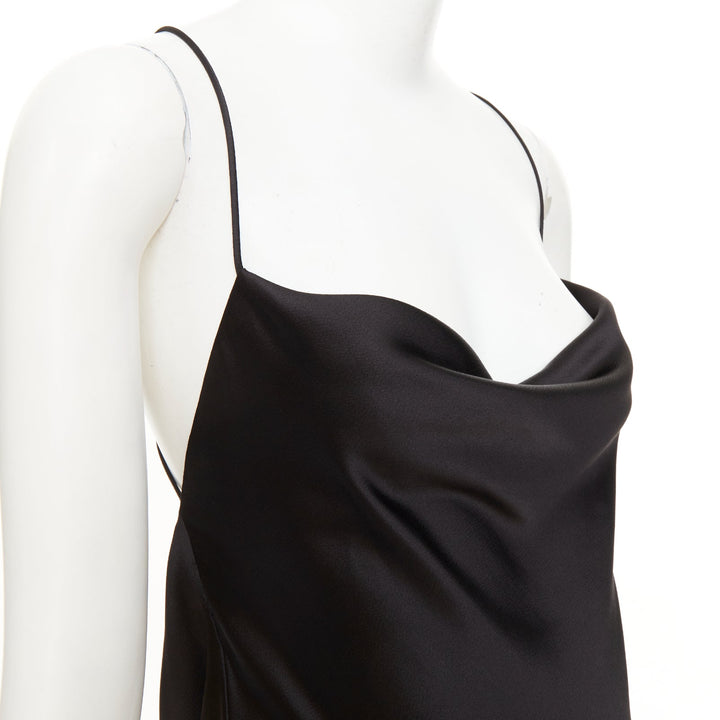 SAINT LAURENT 2022 minimalist black silk cowl neck open back mini dress FR42 XL