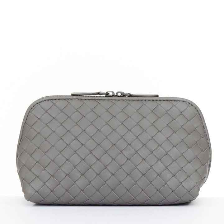 BOTTEGA VENETA Intrecciato leather grey travel vanity wash vanity cosmetic pouch