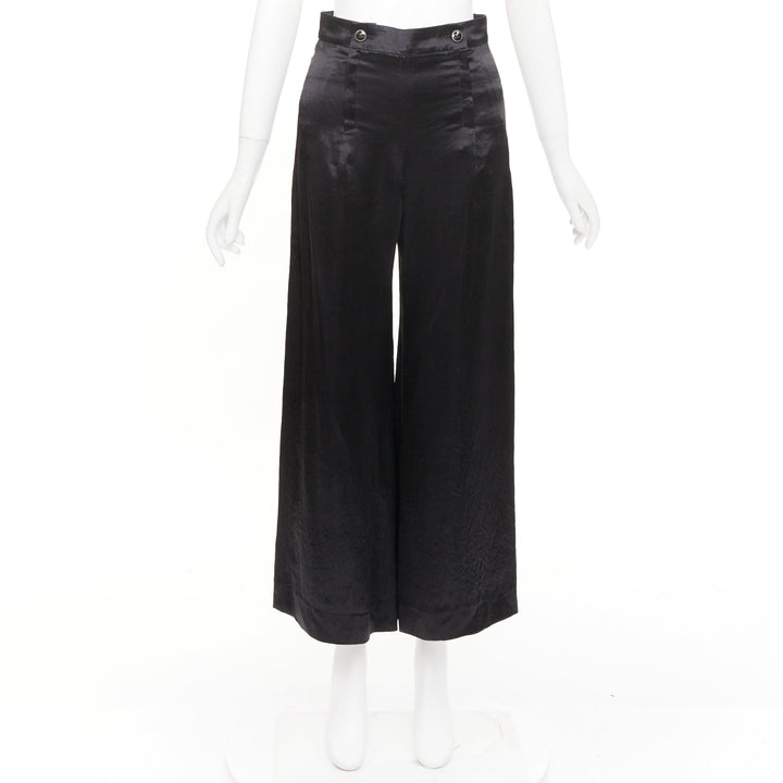 CHANEL 2021 Runway black silk wide leg cc resin button sailor trousers FR34 XS
