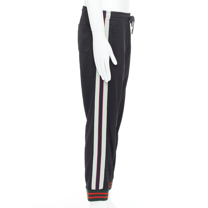 GUCCI black beige red logo tape side jogger track pants S