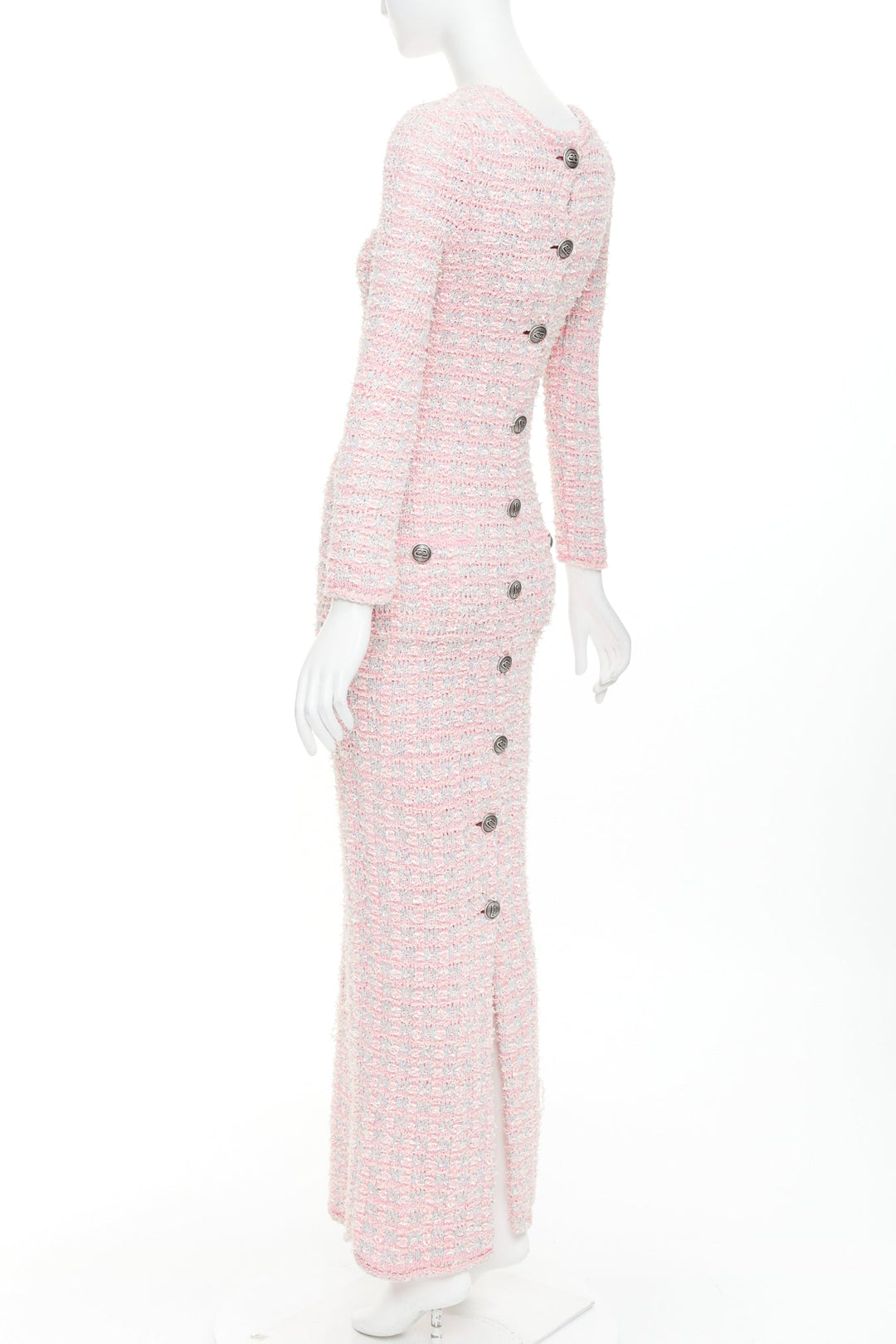 BALENCIAGA 2022 light pink stretch cotton tweed back to front midi dress XS