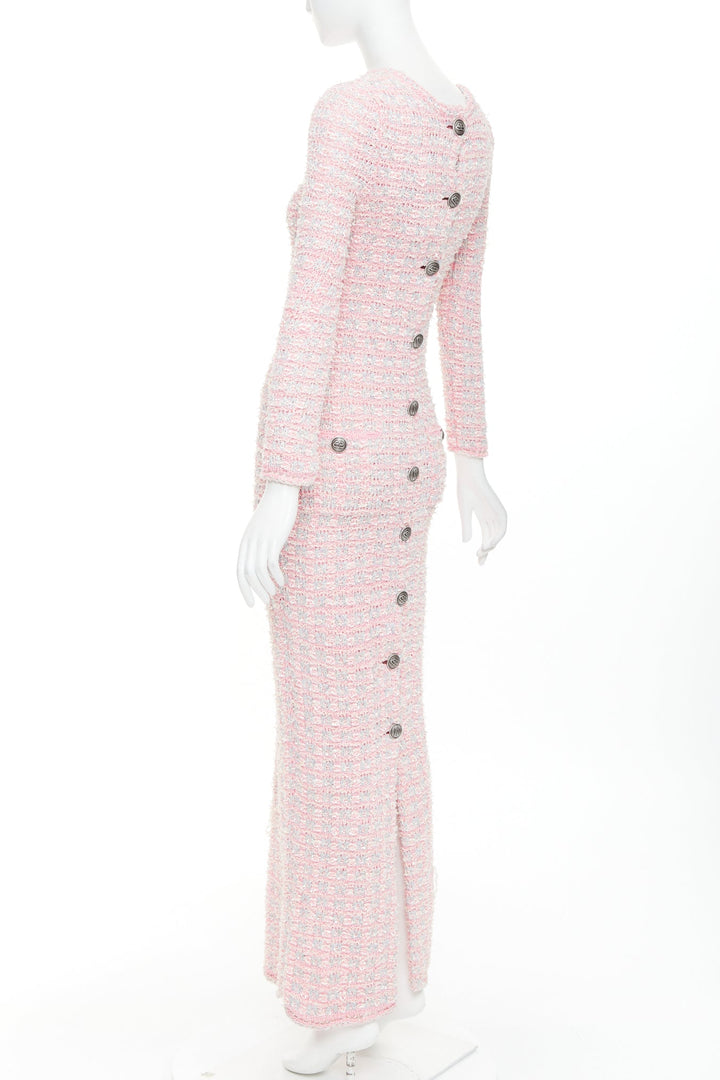 BALENCIAGA 2022 light pink stretch cotton tweed back to front midi dress XS