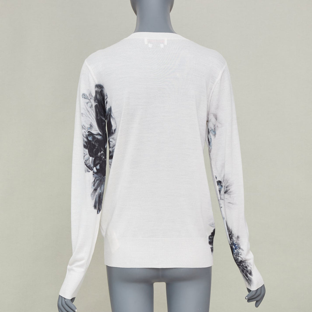 ALEXANDER MCQUEEN 2023 Chiaroscuro off white wool silk floral cardigan top S