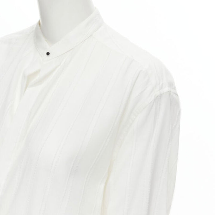 SAINT LAURENT 2017 white fine cotton frayed striped long tunic shirt FR36 S