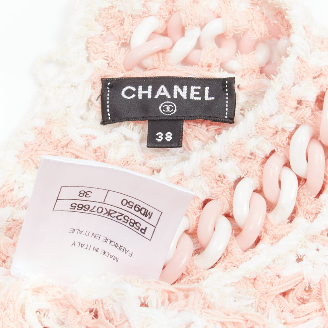 CHANEL Karl Lagerfeld 18P pink boucle plastic resin chain trim dress FR38 M