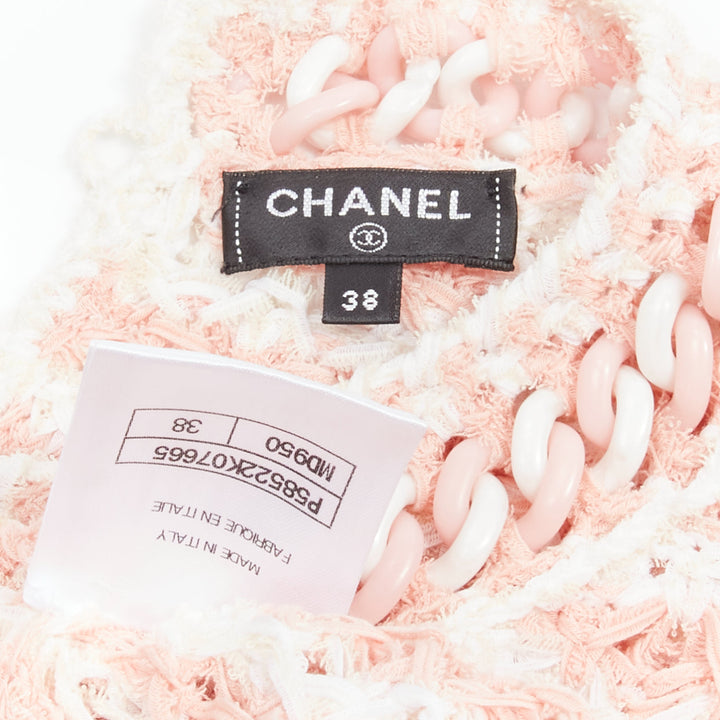 CHANEL Karl Lagerfeld 18P pink boucle plastic resin chain trim dress FR38 M