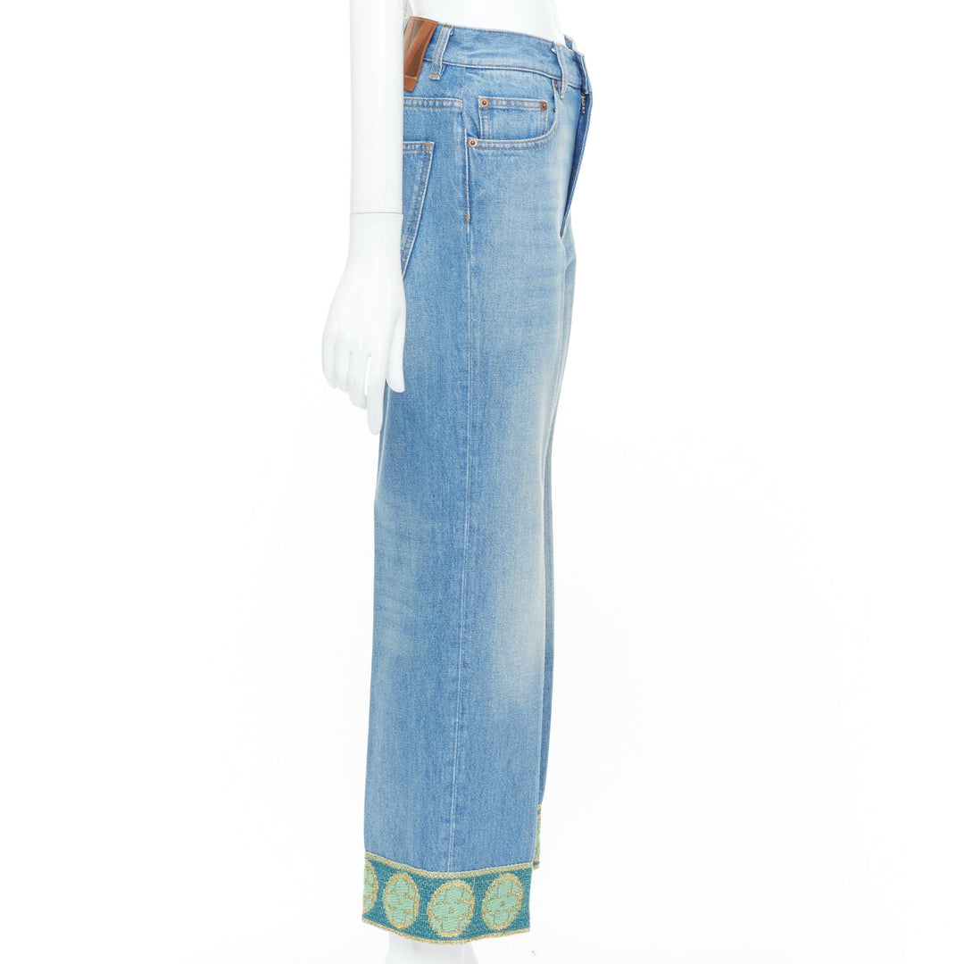 VALENTINO 2025 Runway blue washed green embroidered beaded hem denim jeans 25S