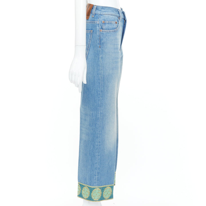 VALENTINO 2025 Runway blue washed green embroidered beaded hem denim jeans 25S