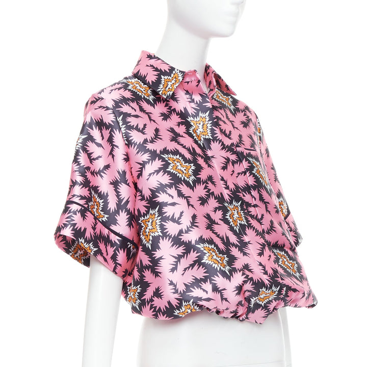 VVB VICTORIA BECKHAM pink pop graphic silk bubble boxy overshirt UK6 XS