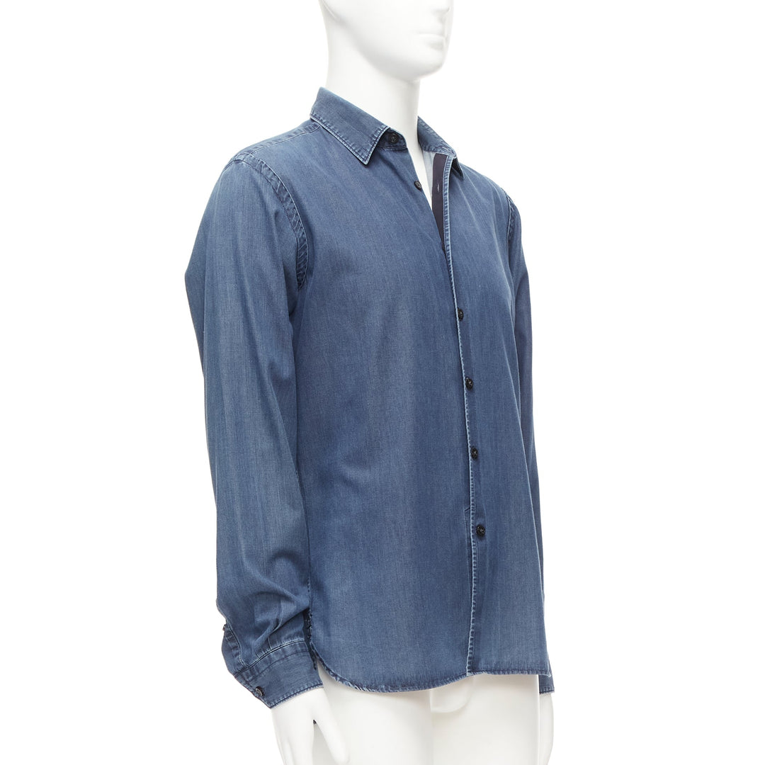 LANVIN 2011 blue cotton denim washed detail high low casual shirt M