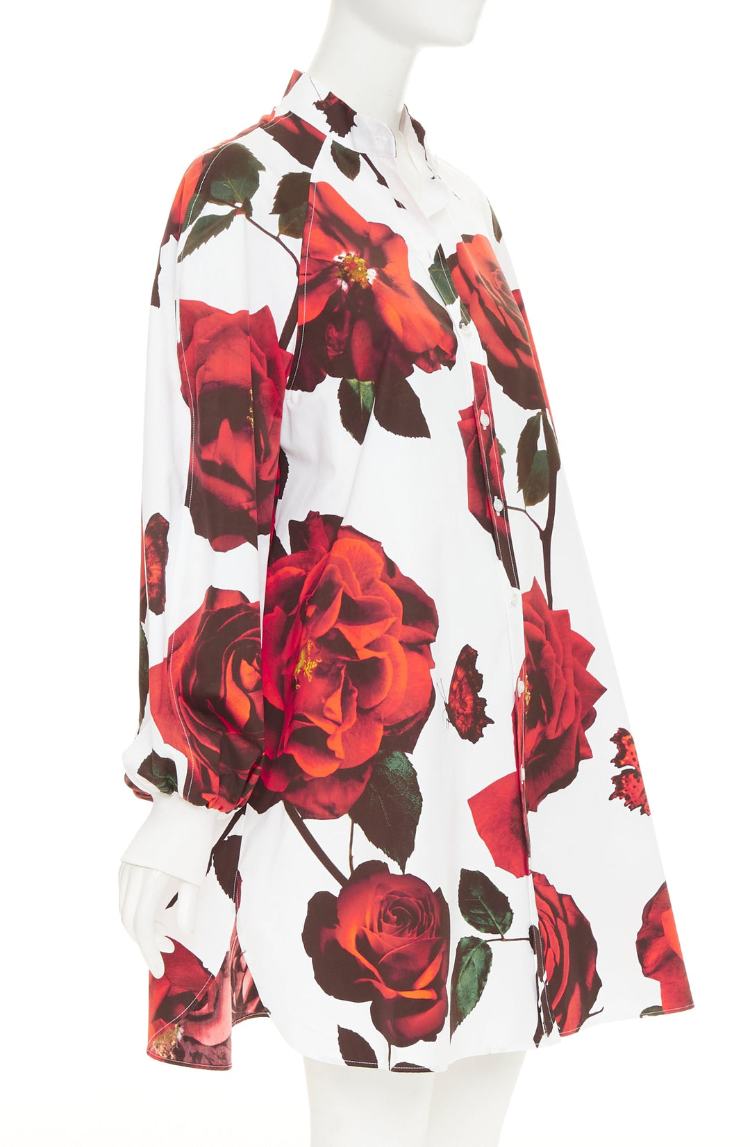 ALEXANDER MCQUEEN 2023 Tudor Rose Butterfly white balloon sleeve dress IT38 XS