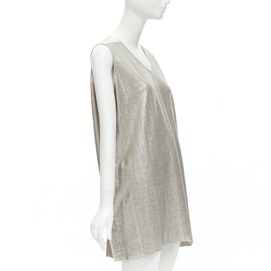 RICK OWENS LILIES silver metallic scoop neck boxy relaxed tank dress IT42 M