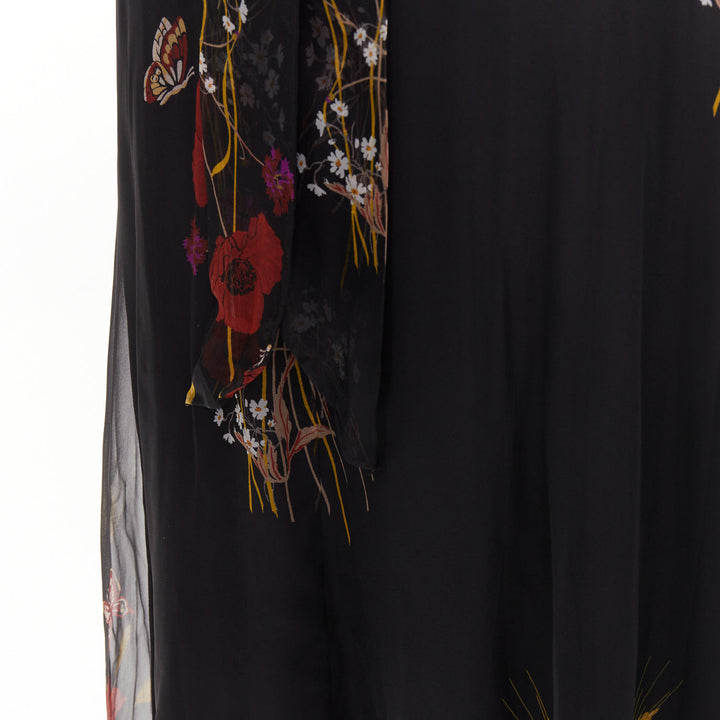 VALENTINO 2019 100% silk black Poppy Meadow chiffon tie neck midi dress IT40 S