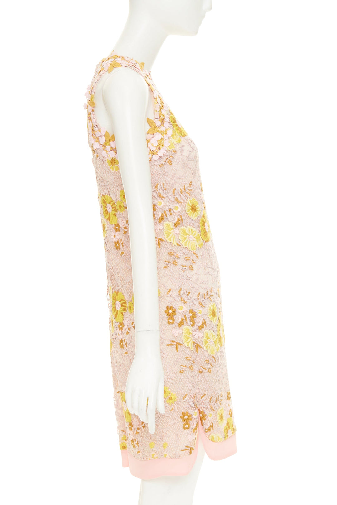 GIAMBATTISTA VALLI petal floral macrame lace pastel pink yellow dress IT38 XXS