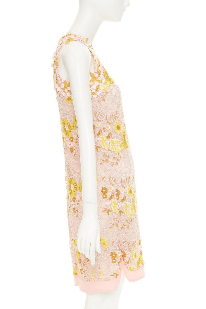 GIAMBATTISTA VALLI petal floral macrame lace pastel pink yellow dress IT38 XXS