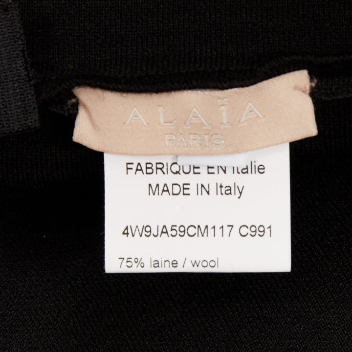 ALAIA black white wool blend topstitch flared high waist skater skirt FR38 M