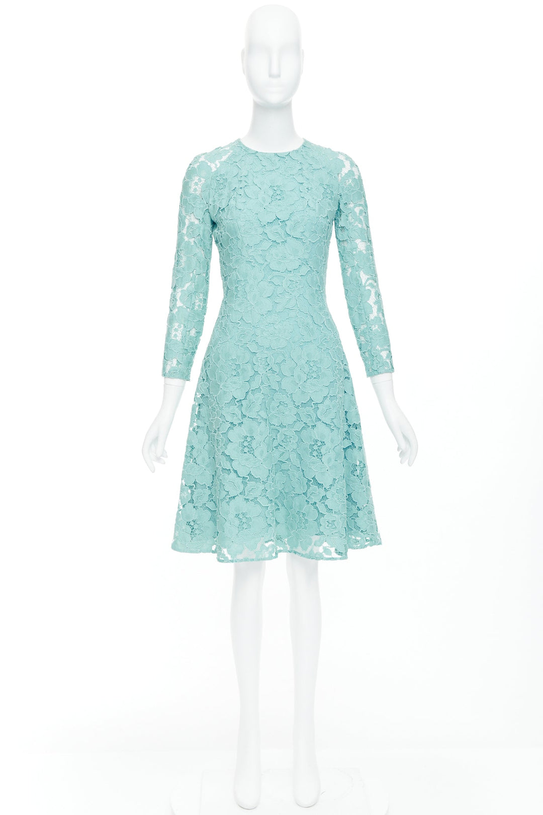 OSCAR DE LA RENTA P16 turquoise green cotton blend floral lace dress US0 XS