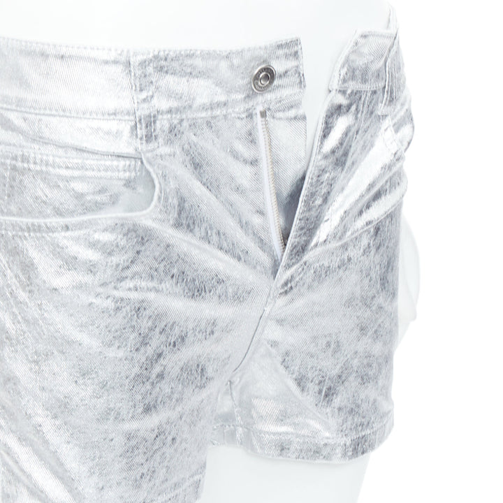 ERMANNO SCERVINO metallic silver coated cotton blend shorts IT38 XS