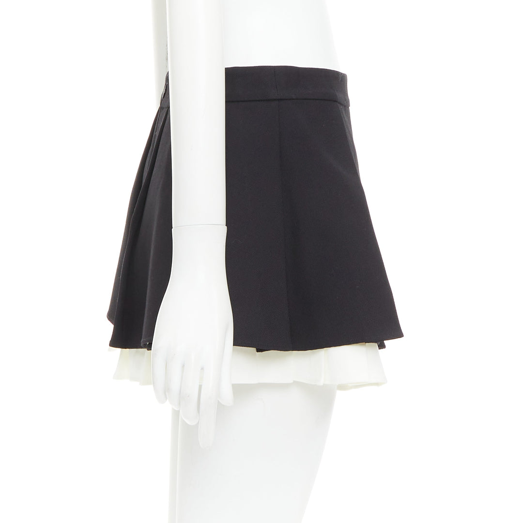 SHUSHU TONG 2023 ruffled pleat wool blend black white tiered school skirt UK6 XS