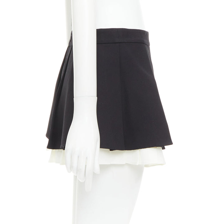SHUSHU TONG 2023 ruffled pleat wool blend black white tiered school skirt UK6 XS