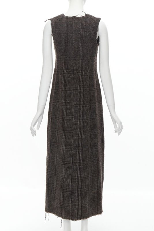 COMME DES GARCONS Vintage 1994 boiled wool tweed raw frayed edge midi dress M