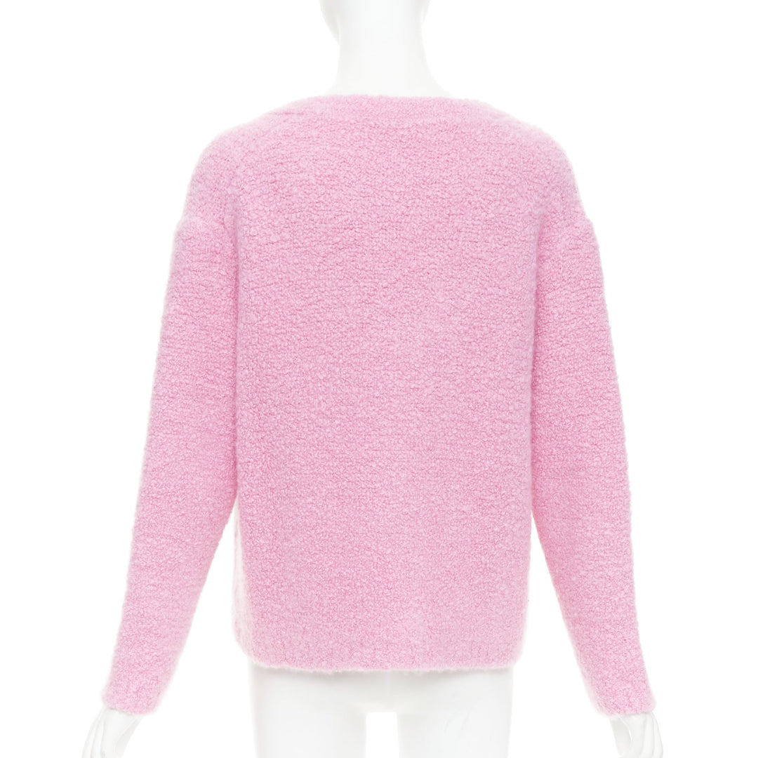 MIU MIU 2023 pink cashmere boucle logo gold button cardigan IT38 XS
