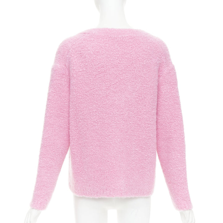 MIU MIU 2023 pink cashmere boucle logo gold button cardigan IT38 XS