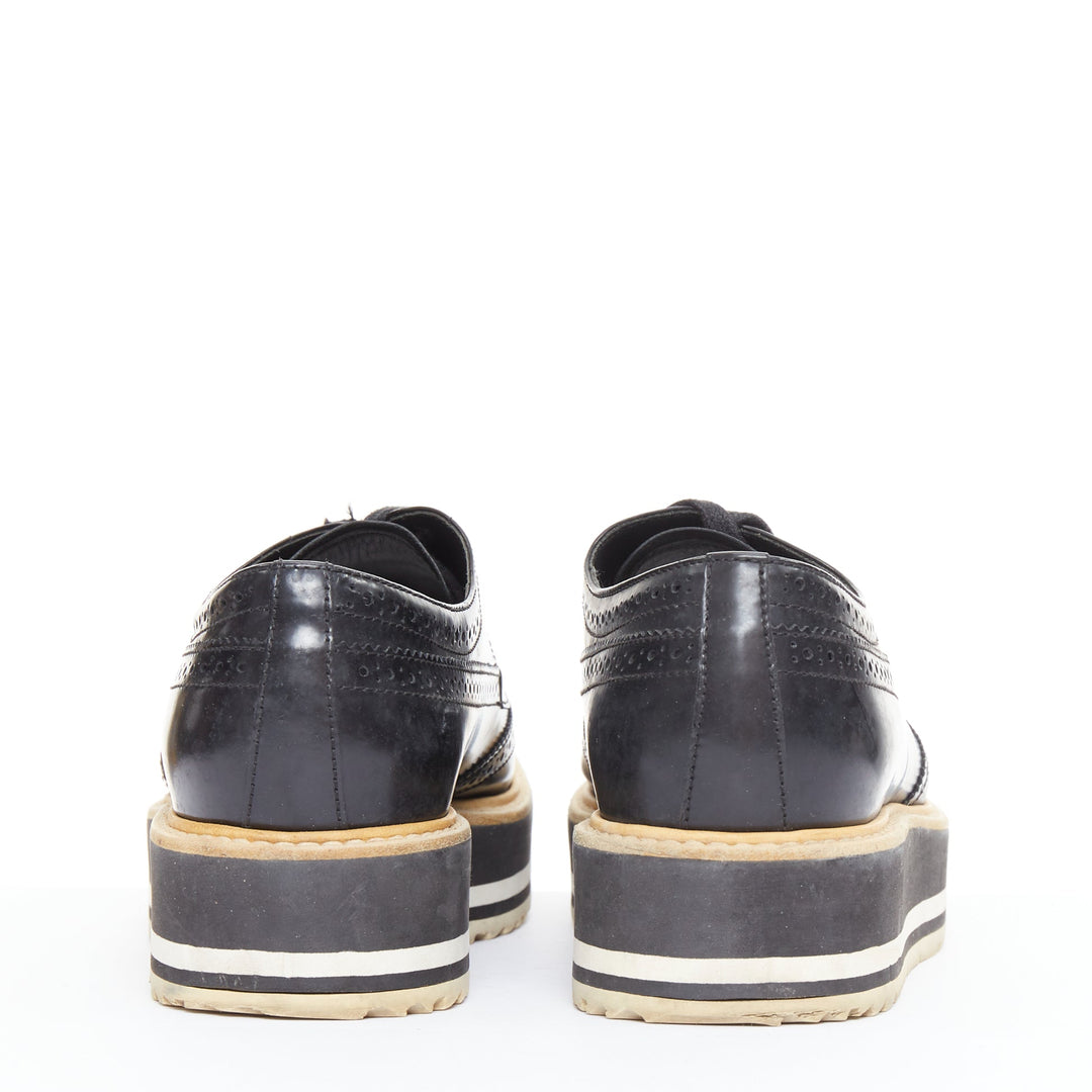 PRADA Wingtip black white beige platform brogue oxfords EU37.5
