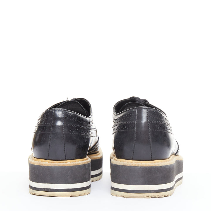 PRADA Wingtip black white beige platform brogue oxfords EU37.5