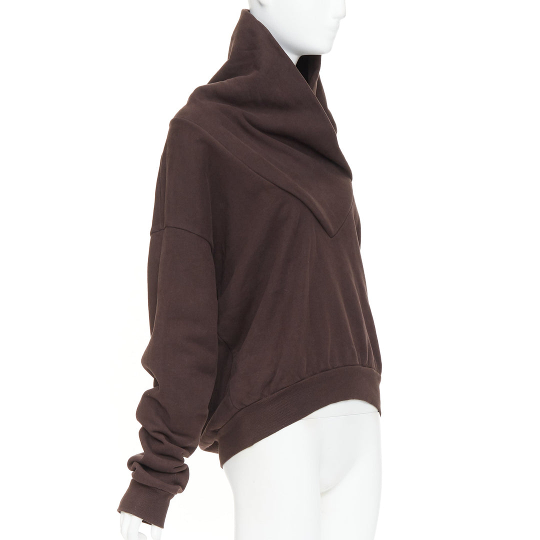 SAINT LAURENT 2023 brown cotton fleece overlapping cowl neck pullover L