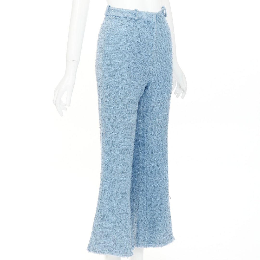OSCAR DE LA RENTA 2023 Tanzanite blue tweed high waisted cropped pants US0 XS