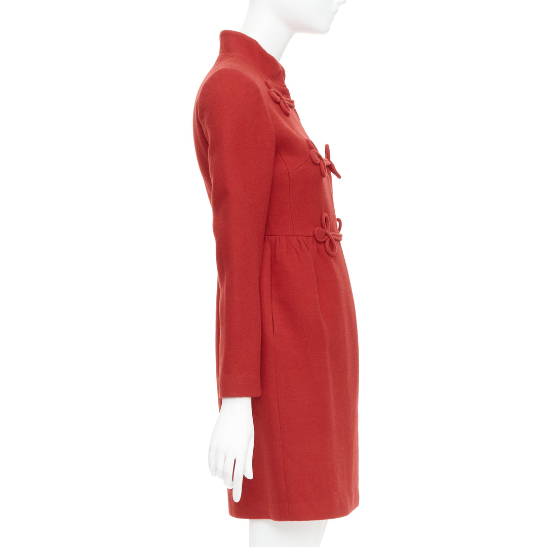 VALENTINO red wool Chinoiserie knot button double breasted coat IT38 XS