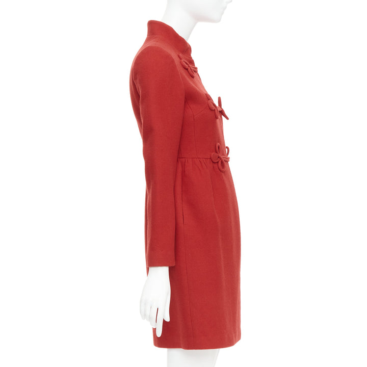 VALENTINO red wool Chinoiserie knot button double breasted coat IT38 XS