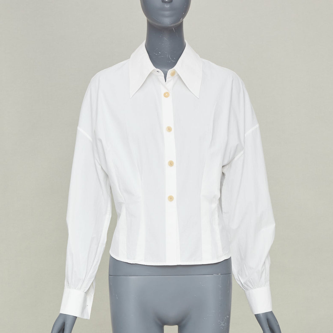KHAITE 2022 Arwin Pleated Cotton Poplin ivory white snatched waist top S