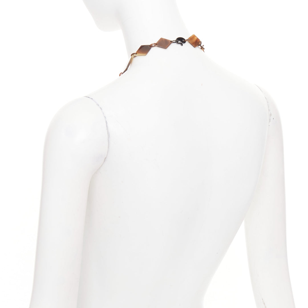 HERMES Lena Buffalo Horn 925 sterling silver diamond shape sautoir necklace