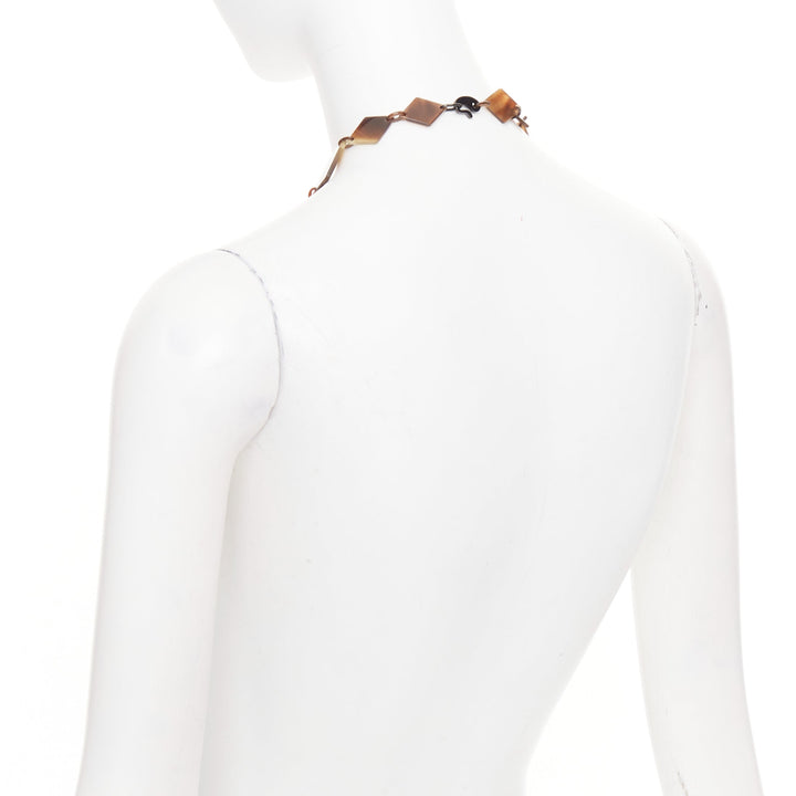 HERMES Lena Buffalo Horn 925 sterling silver diamond shape sautoir necklace