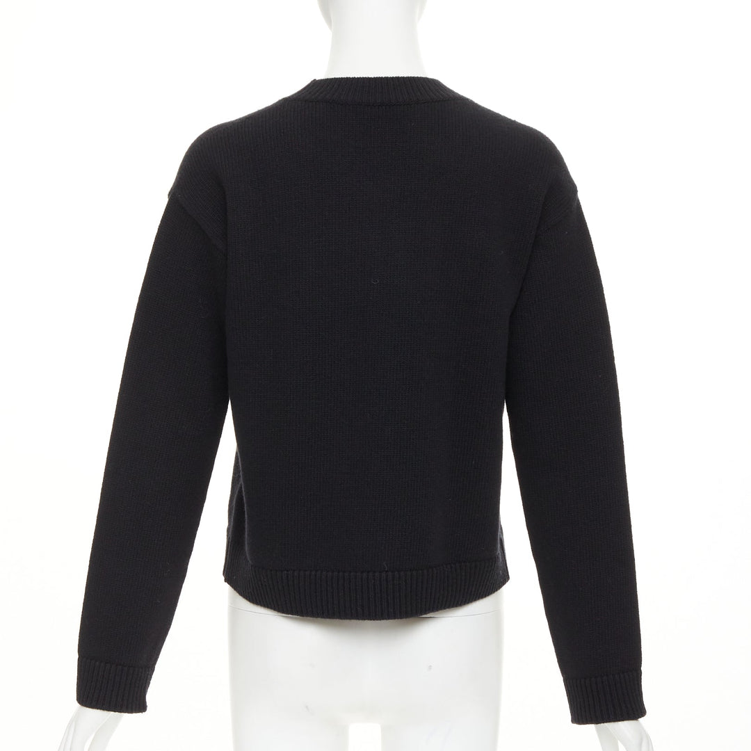 GUCCI black white wool block logo intarsia crew neck pullover sweater S