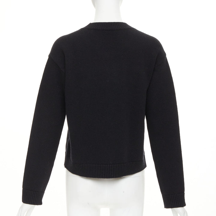 GUCCI black white wool block logo intarsia crew neck pullover sweater S