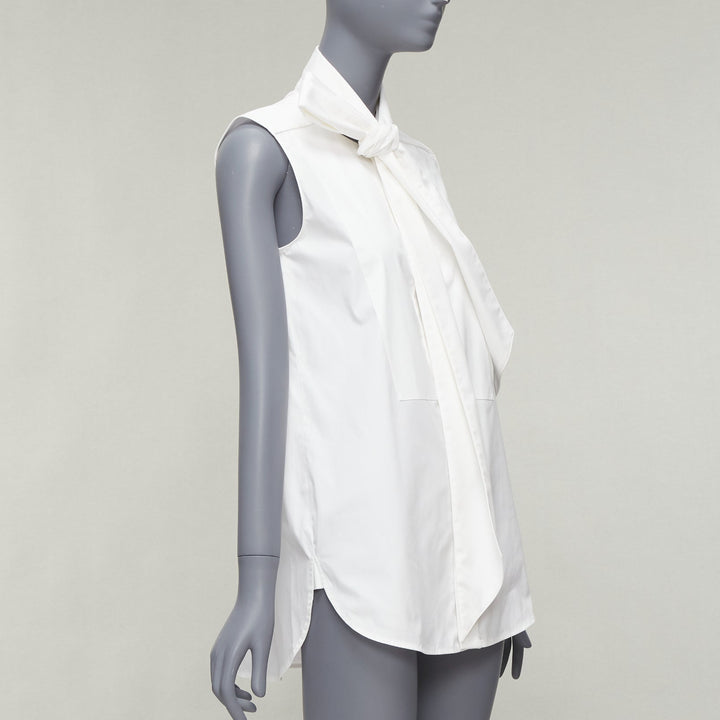 MONSE white cotton blend tie collar minimal classic tunic top US0 XS