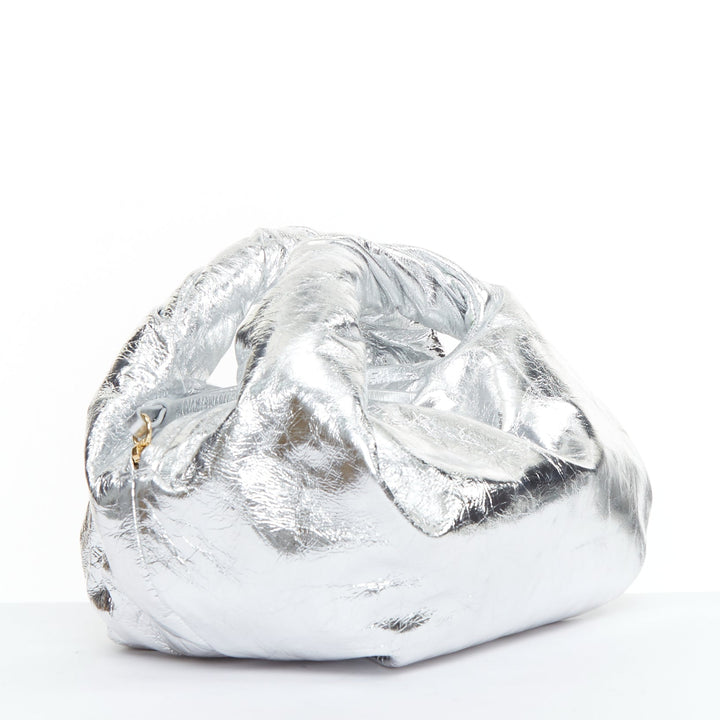 DRIES VAN NOTEN Twist silver metallic textured leather top handle bag