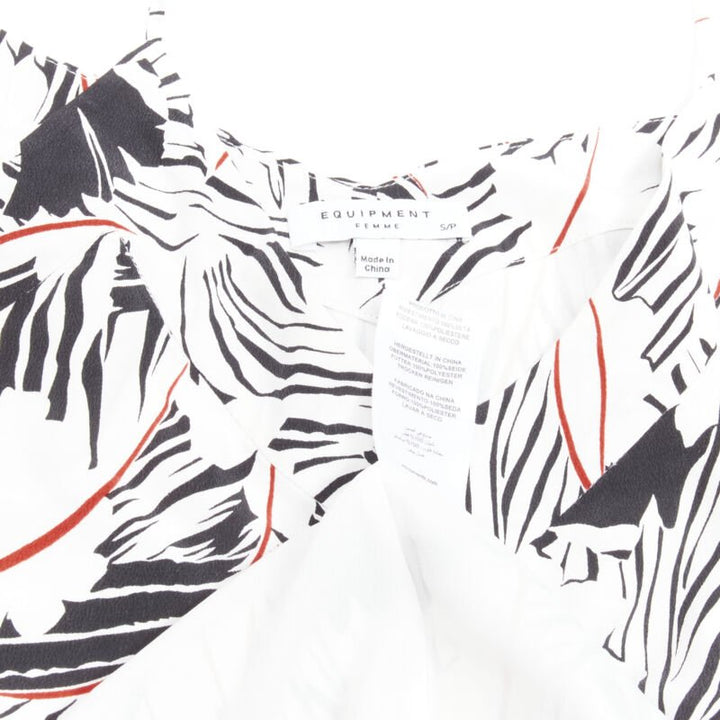 EQUIPMENT FEMME 100% silk white black red graphic print asymmetric slip dress S