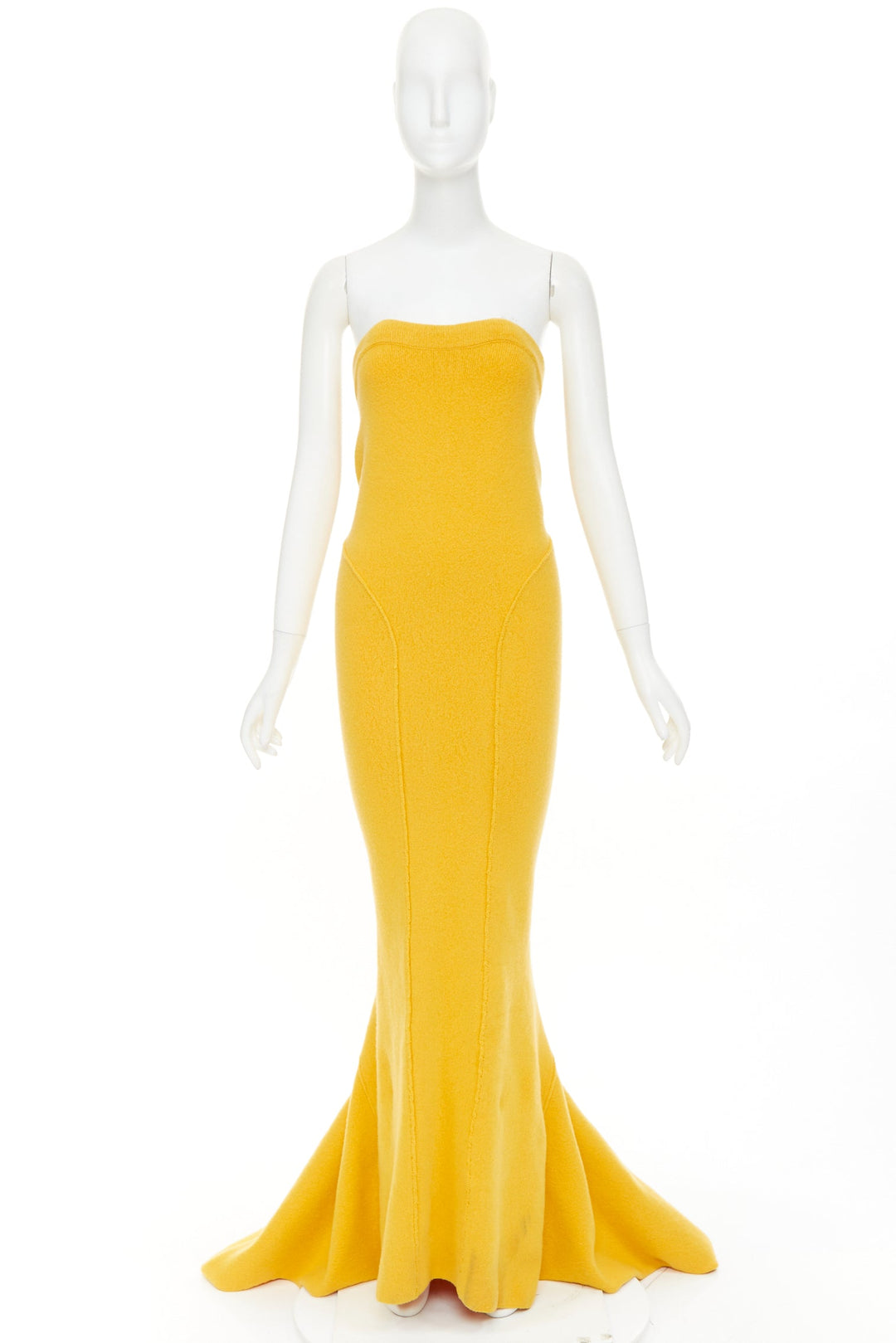 RICK OWENS 2022 Strobe mustard yellow cashmere blend panelled knit maxi skirt S