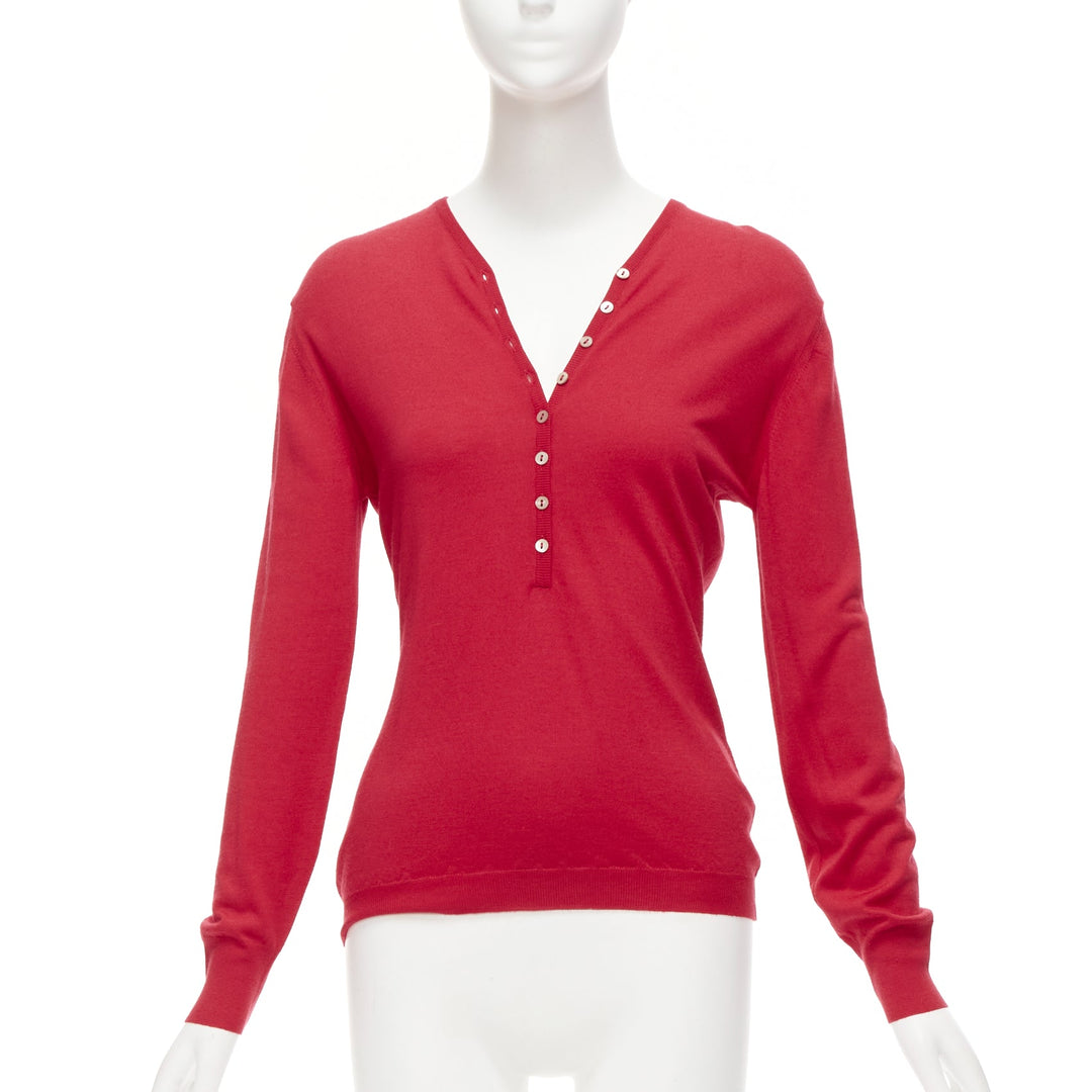 BRUNELLO CUCINELLI JOYCE red cashmere silk button up drop shoulder sweater S