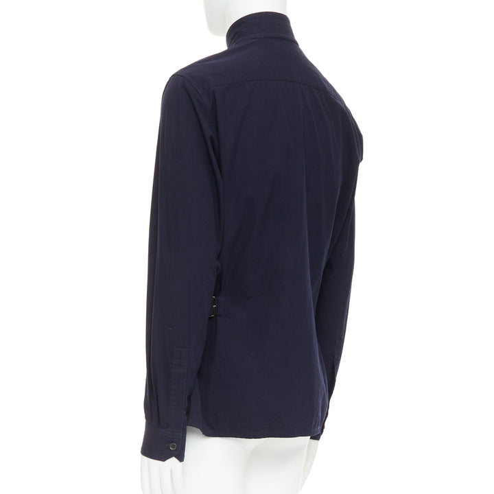 YOHJI YAMAMOTO HOMME navy hi neck cropped front flap pocketed overshirt JP3 L