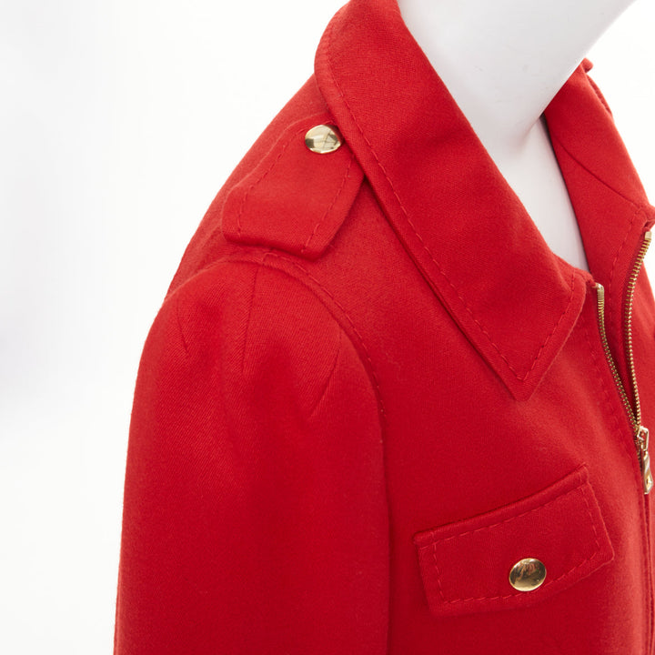 MOSCHINO Cheap and Chic red black real fur trim wool biker style jacket IT46 XL