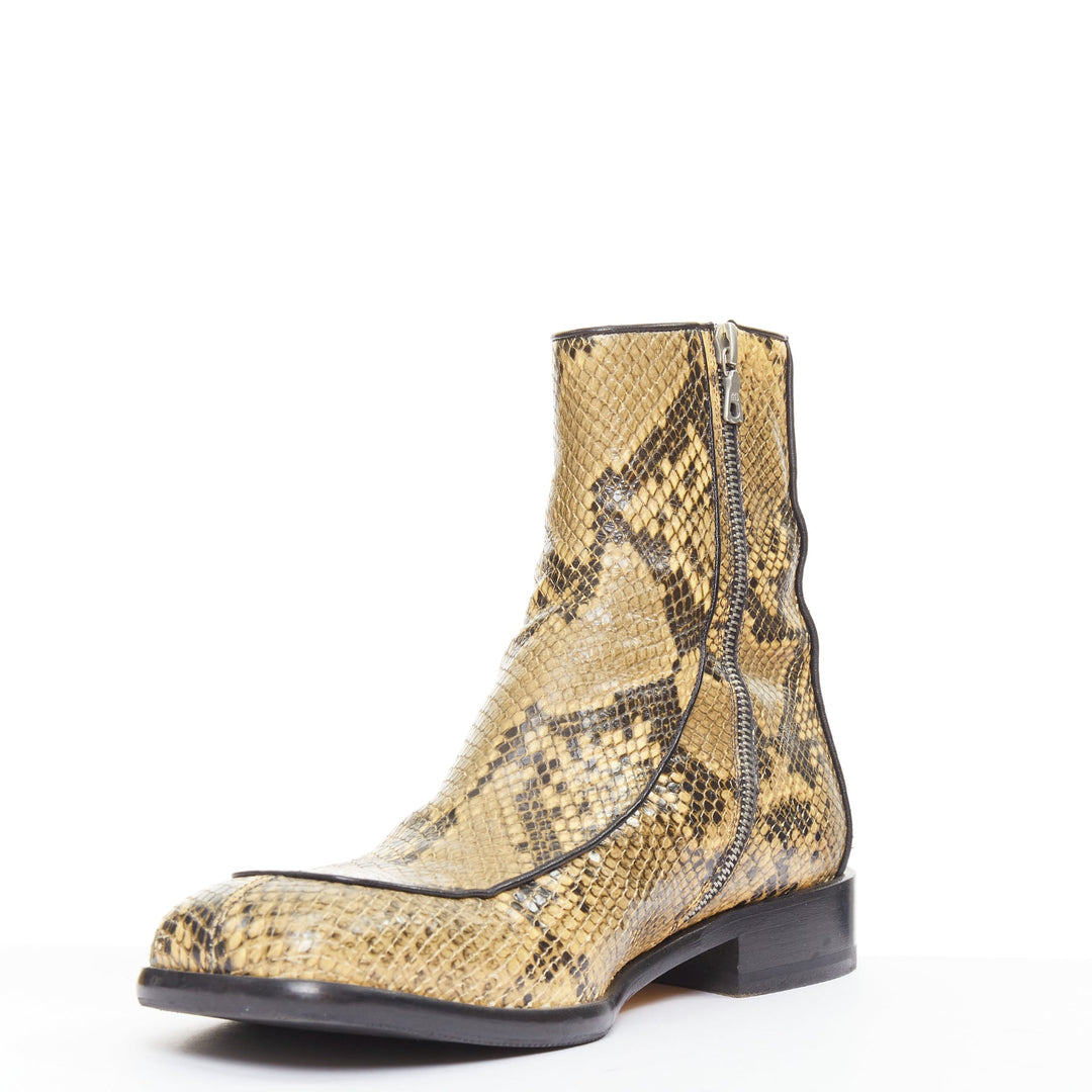 DRIES VAN NOTEN 2018 Runway leather trim snake effect square toe ankle boot EU43